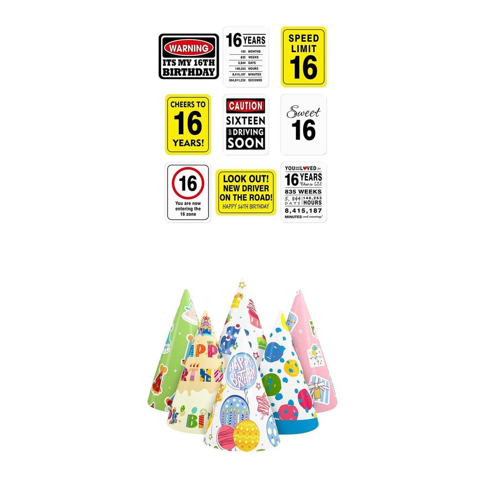 4213 12 PCS Birthday Party Hats+ 16th Birthday Party Decor